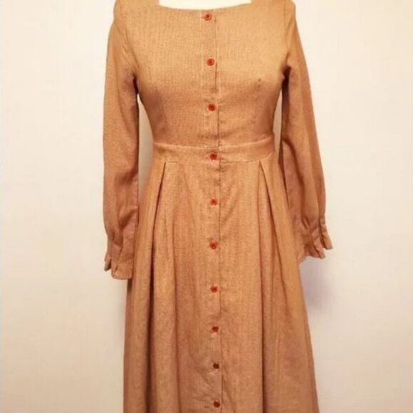 Vintage BOHO Cottagecore Long Sleeve Fit& Flare button down Gingham Shirt Dress - Picture 8 of 16